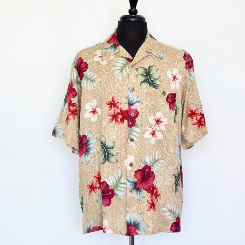 NEW! Banana Cabana 100% Silk Shirt Short Sleeve Button Front Tropical XL